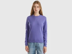 Purple crew neck sweater in pure Merino wool