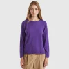 Purple crew neck sweater in wool and cashmere blend