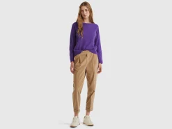 Purple crew neck sweater in wool and cashmere blend