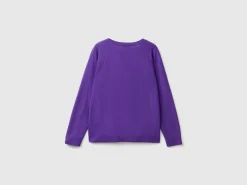 Purple crew neck sweater in wool and cashmere blend