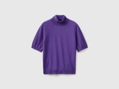 Purple short sleeve turtleneck in cashmere blend
