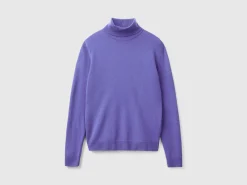 Purple turtleneck in pure Merino wool