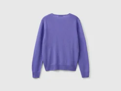 Purple V-neck sweater in pure Merino wool
