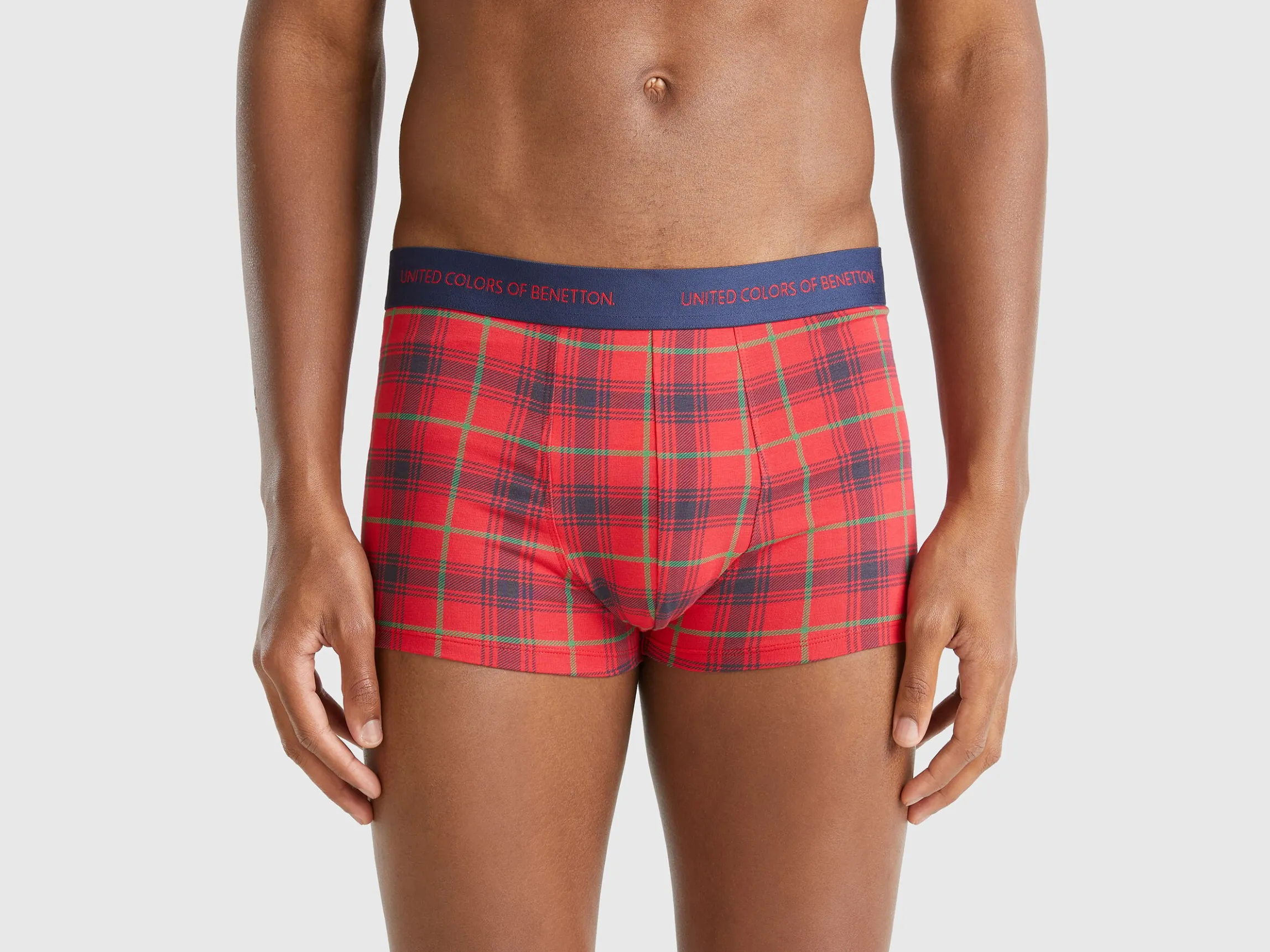Red and blue tartan boxer shorts
