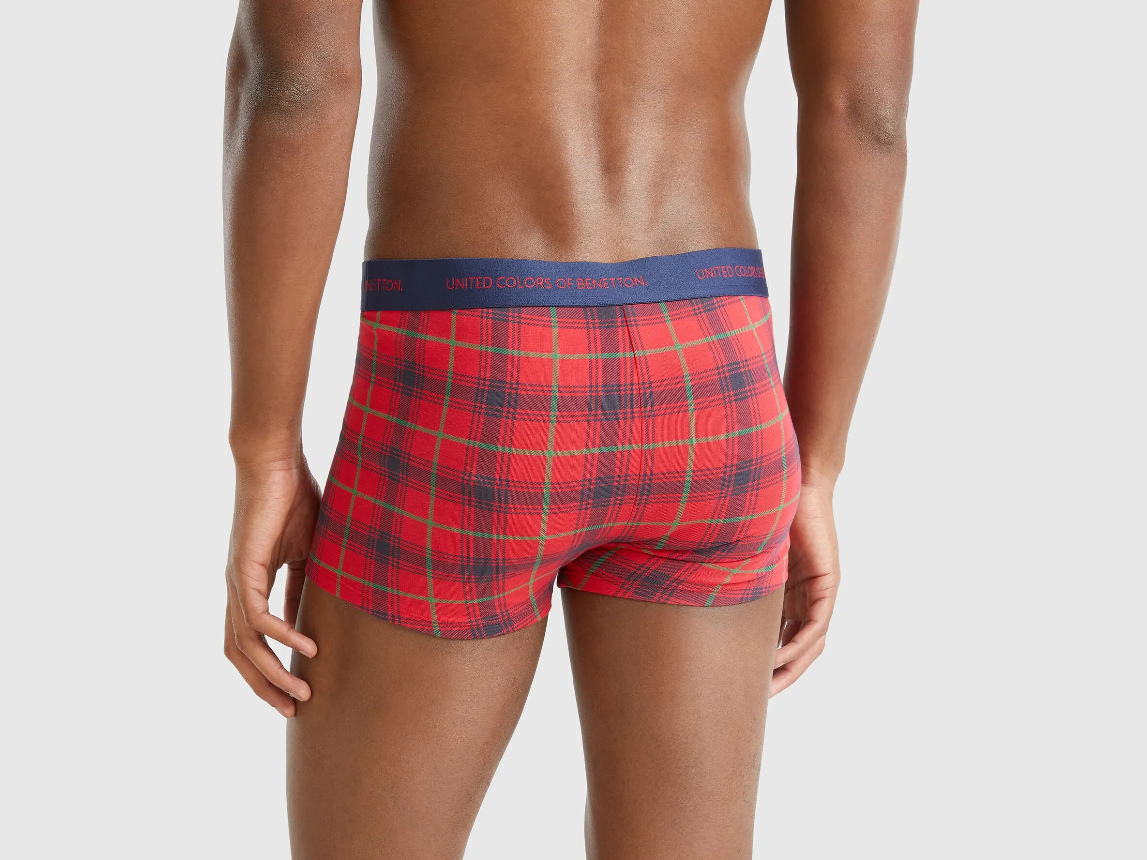 Red and blue tartan boxer shorts
