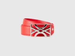 Red belt with logoed buckle