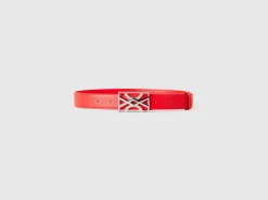 Red belt with logoed buckle