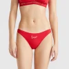 Red Christmas briefs with text embroidery