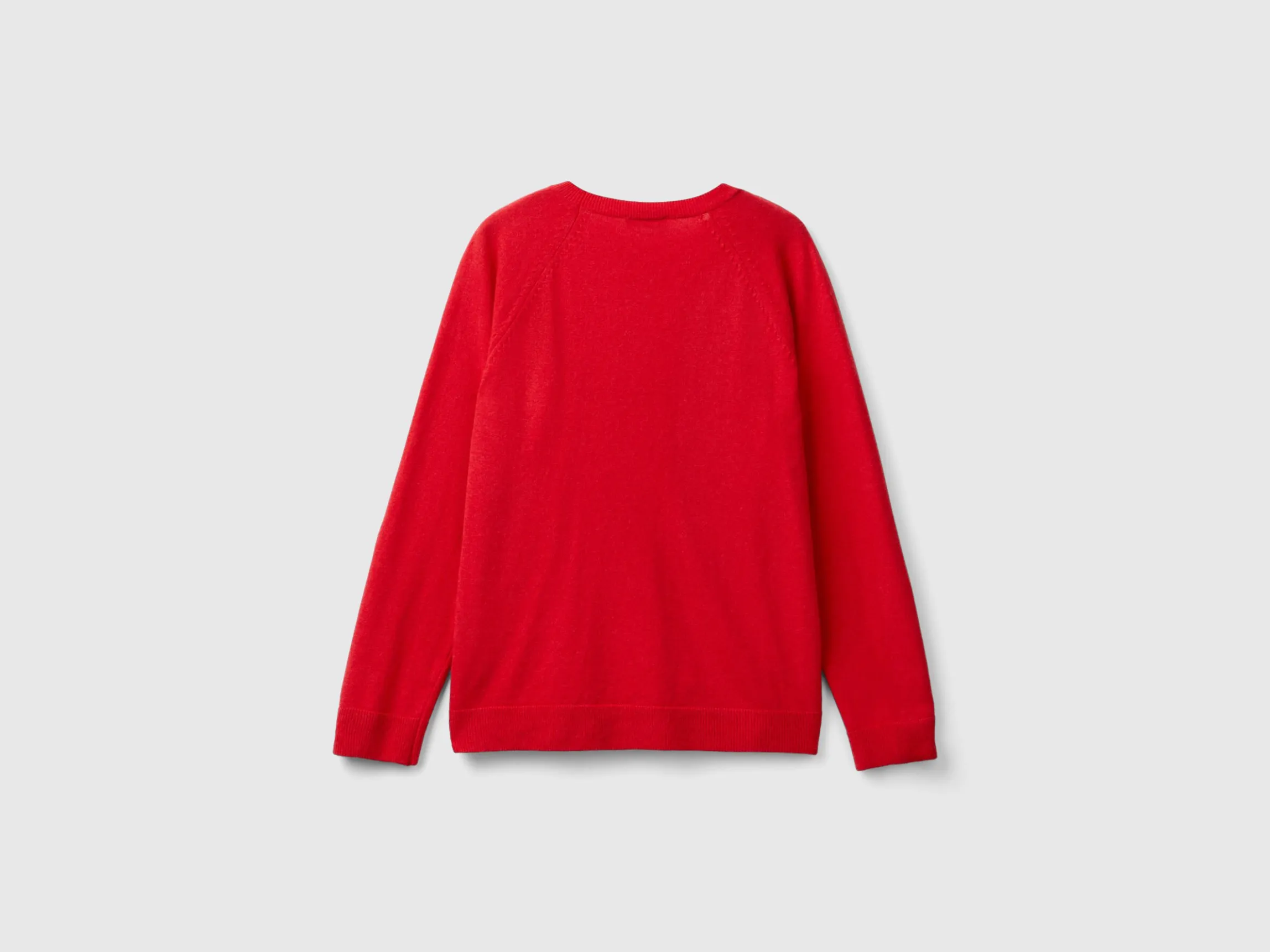 Red crew neck sweater in wool and cashmere blend