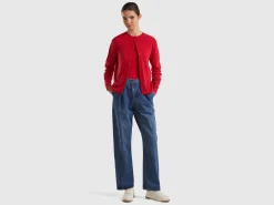 Red plum crew neck cardigan in pure Merino wool