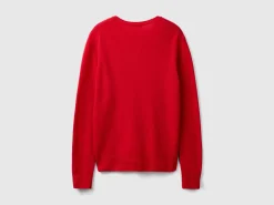 Red plum crew neck cardigan in pure Merino wool