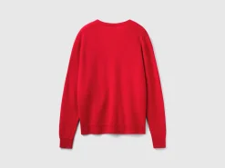 Red plum crew neck cardigan in pure Merino wool