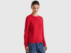 Red plum crew neck sweater in pure Merino wool