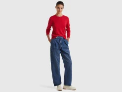 Red plum crew neck sweater in pure Merino wool