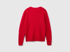 Red plum crew neck sweater in pure Merino wool