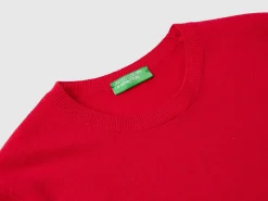 Red plum crew neck sweater in pure Merino wool