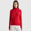 Red plum turtleneck sweater in pure Merino wool