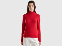 Red plum turtleneck sweater in pure Merino wool