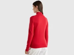 Red plum turtleneck sweater in pure Merino wool