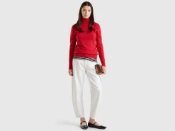 Red plum turtleneck sweater in pure Merino wool