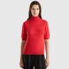 Red short sleeve turtleneck in cashmere blend