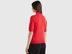 Red short sleeve turtleneck in cashmere blend