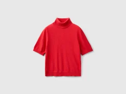 Red short sleeve turtleneck in cashmere blend