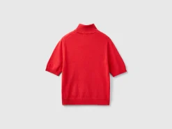 Red short sleeve turtleneck in cashmere blend