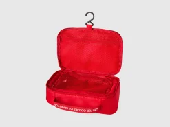 Red travel toiletry bag with hook