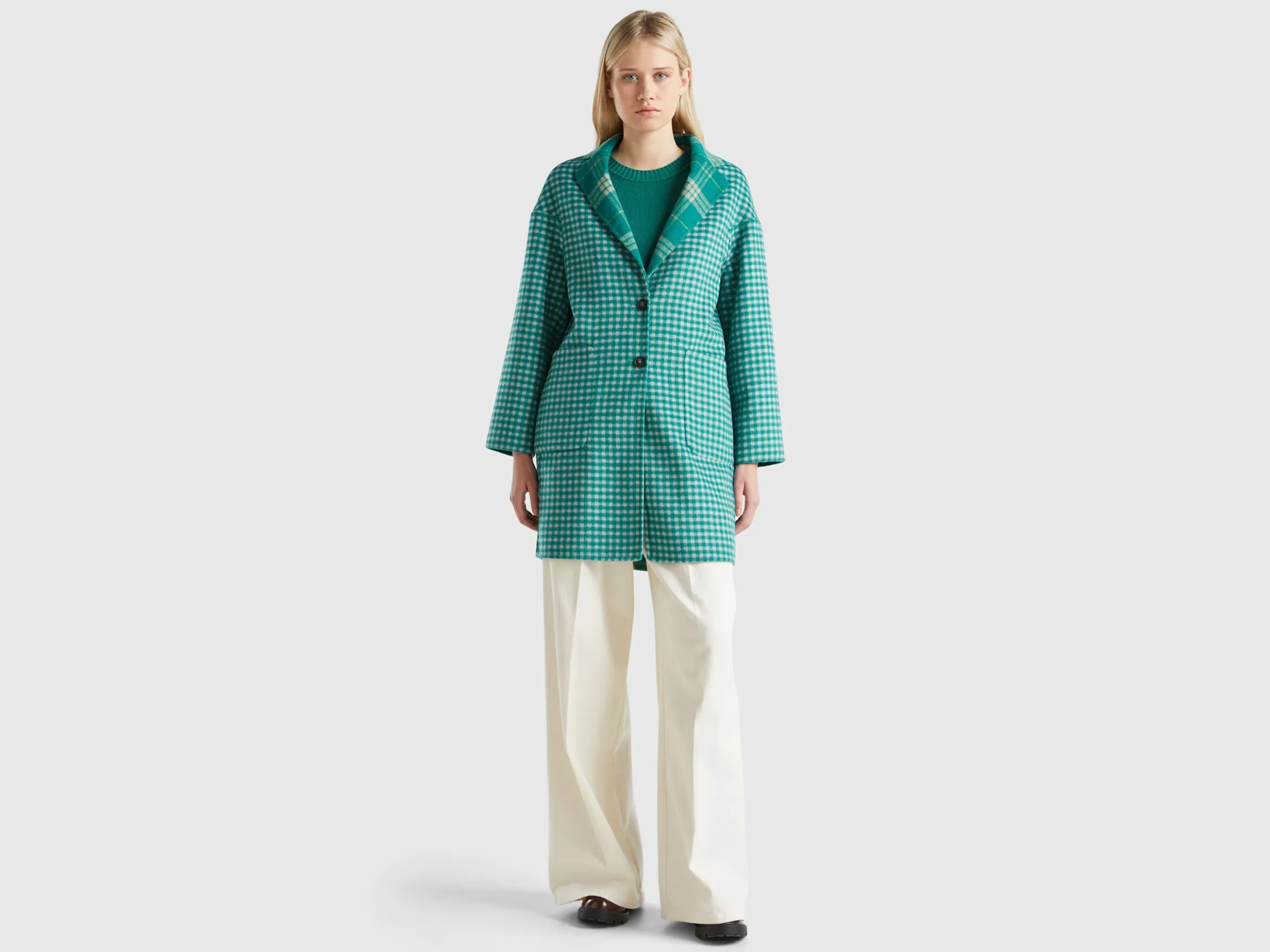 Reversible checked coat