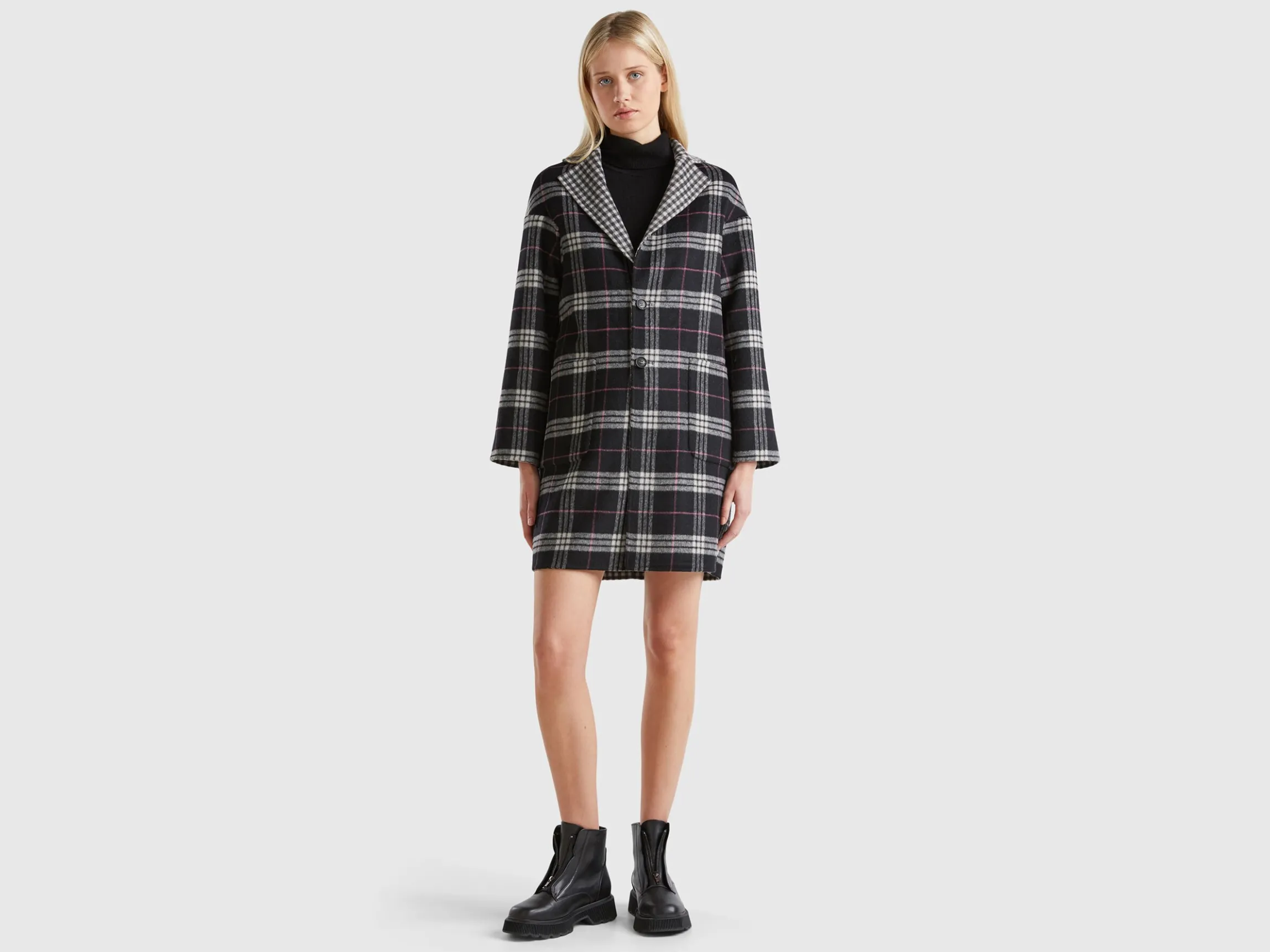 Reversible checked coat