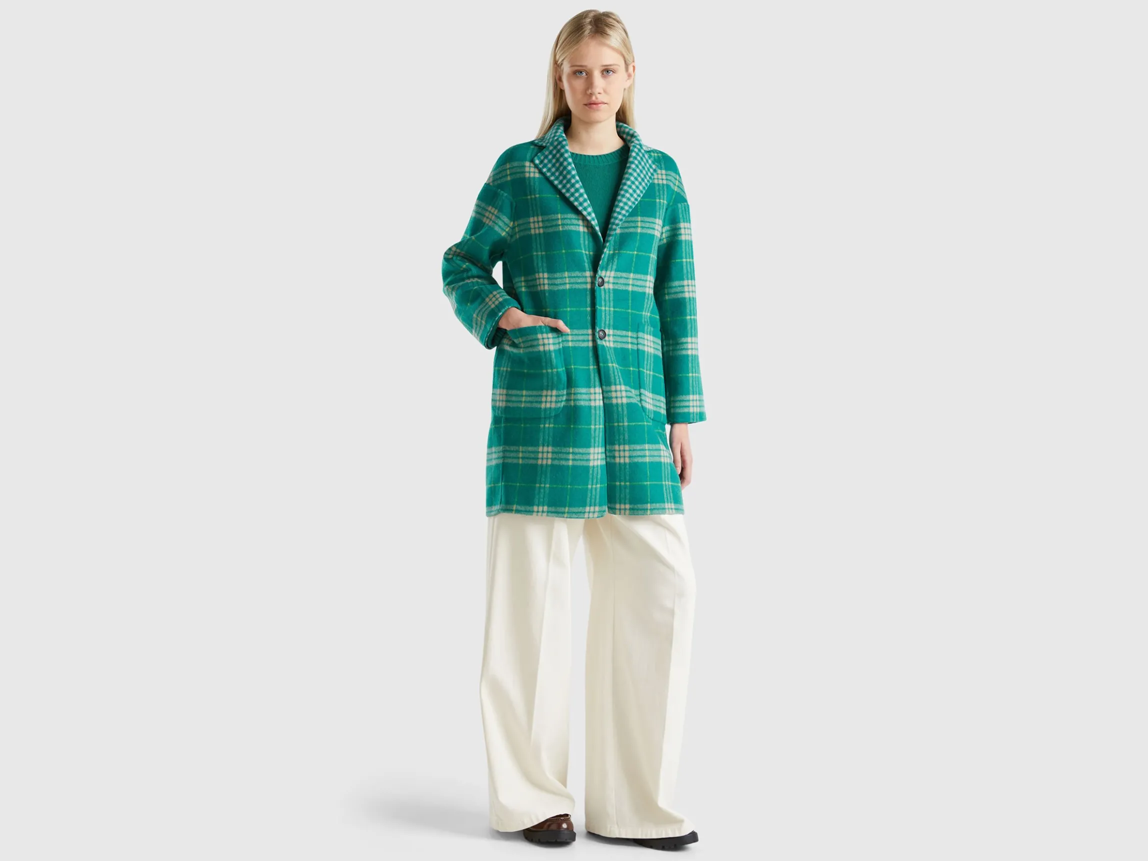 Reversible checked coat