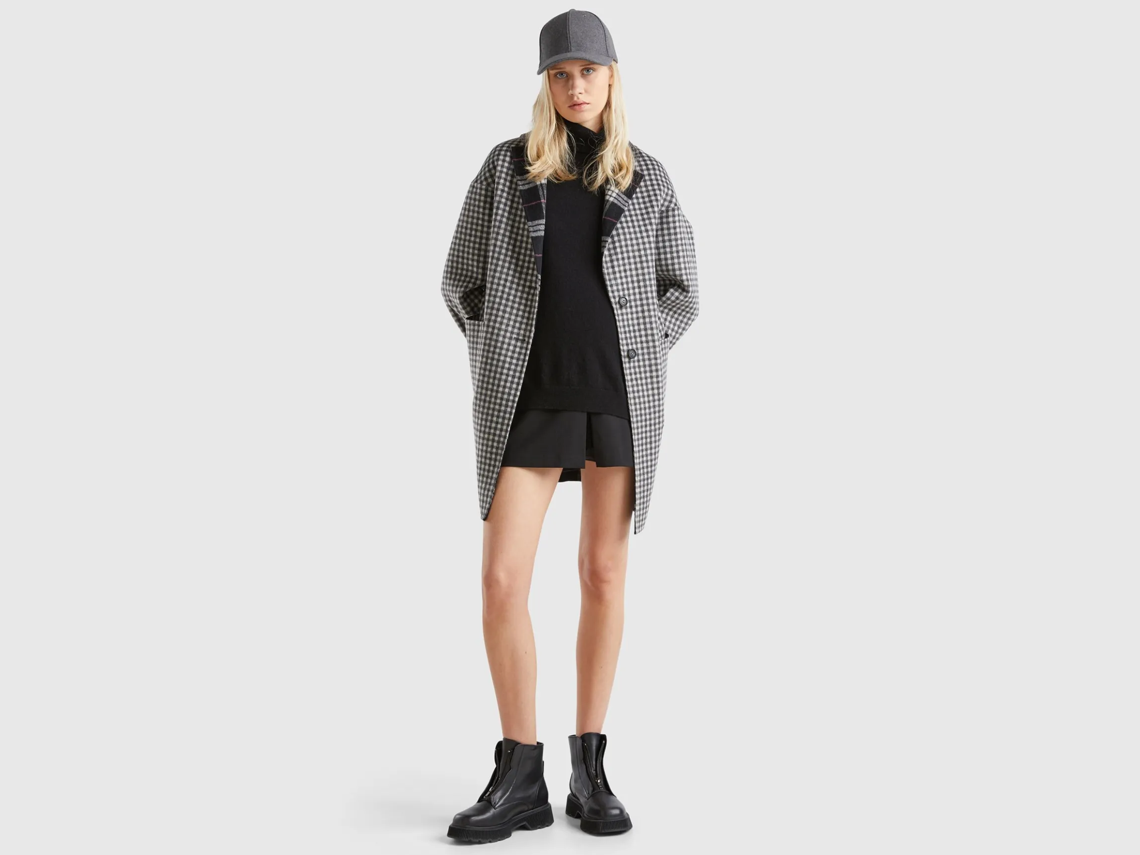 Reversible checked coat
