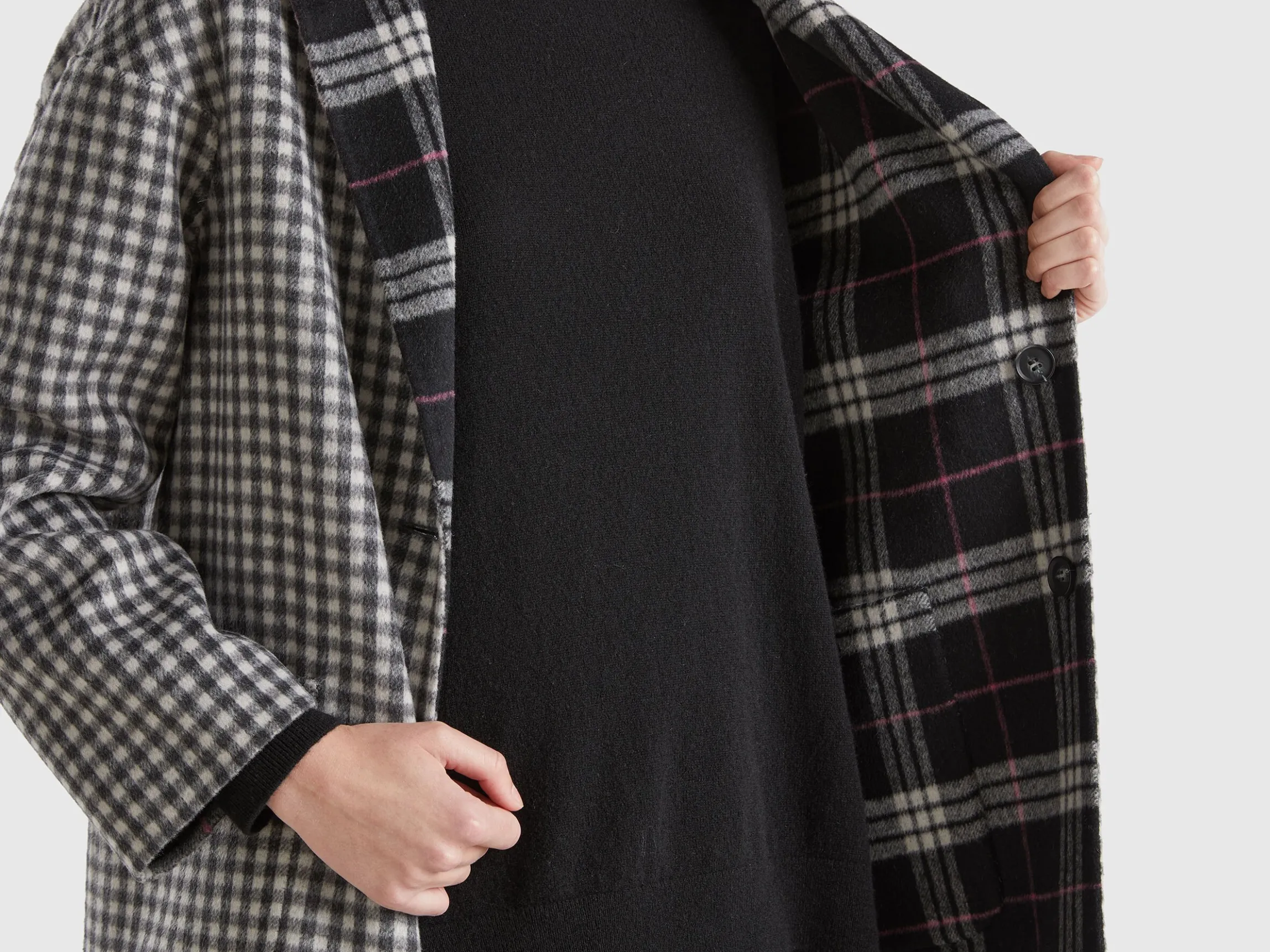 Reversible checked coat