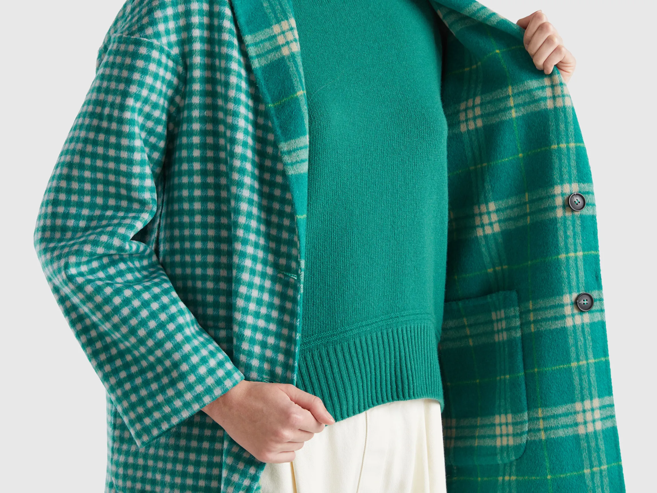 Reversible checked coat
