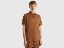 Short sleeve shirt in pure linen