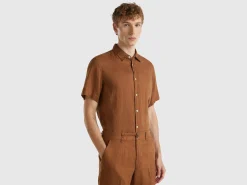 Short sleeve shirt in pure linen