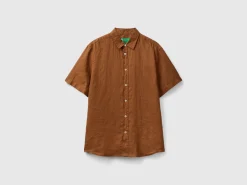 Short sleeve shirt in pure linen