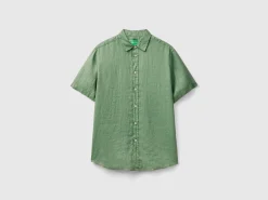 Short sleeve shirt in pure linen