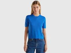 Short sleeve sweater in pure Merino wool