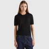 Short sleeve sweater in pure Merino wool