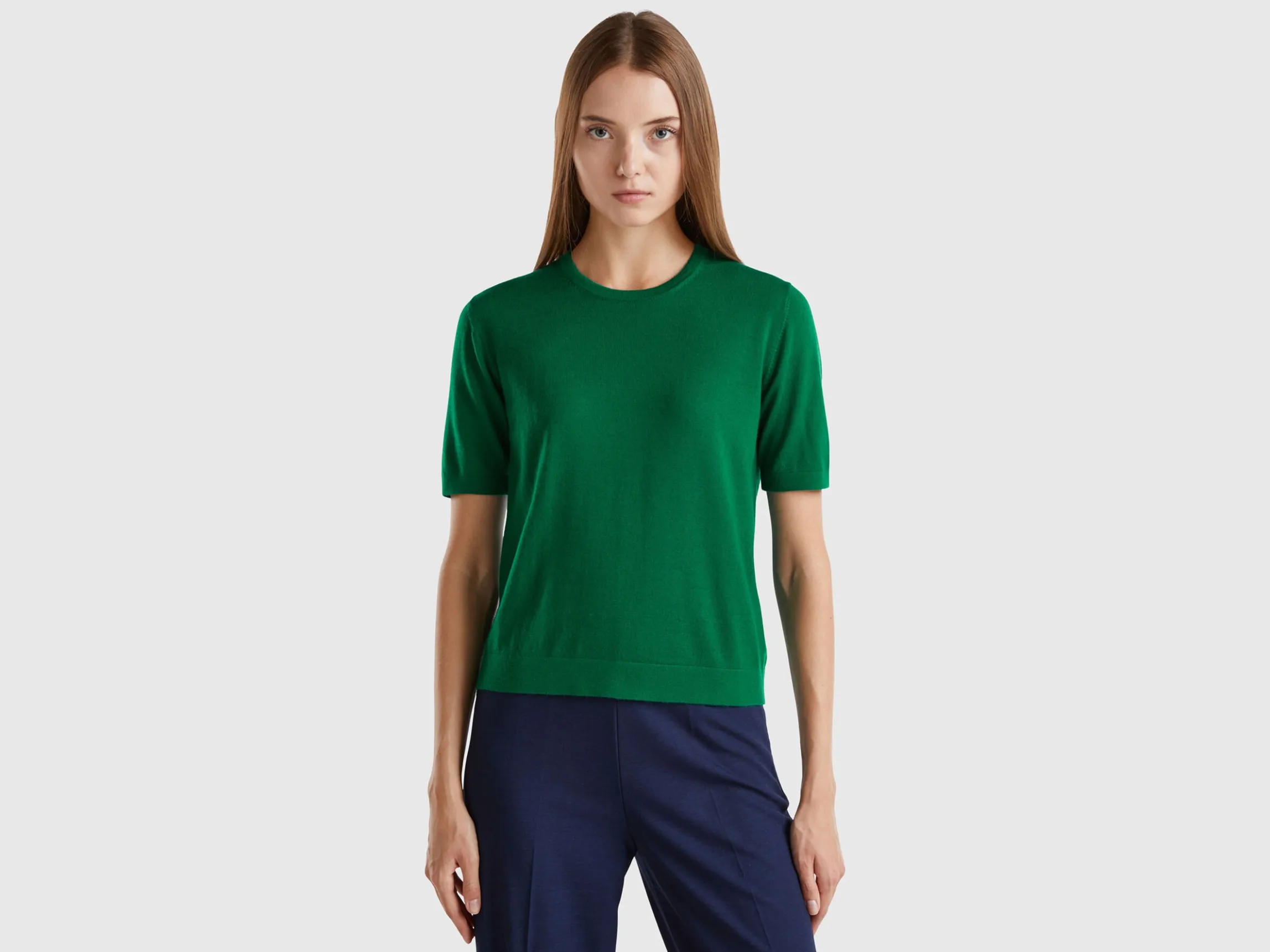 Short sleeve sweater in pure Merino wool