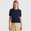 Short sleeve sweater in pure Merino wool