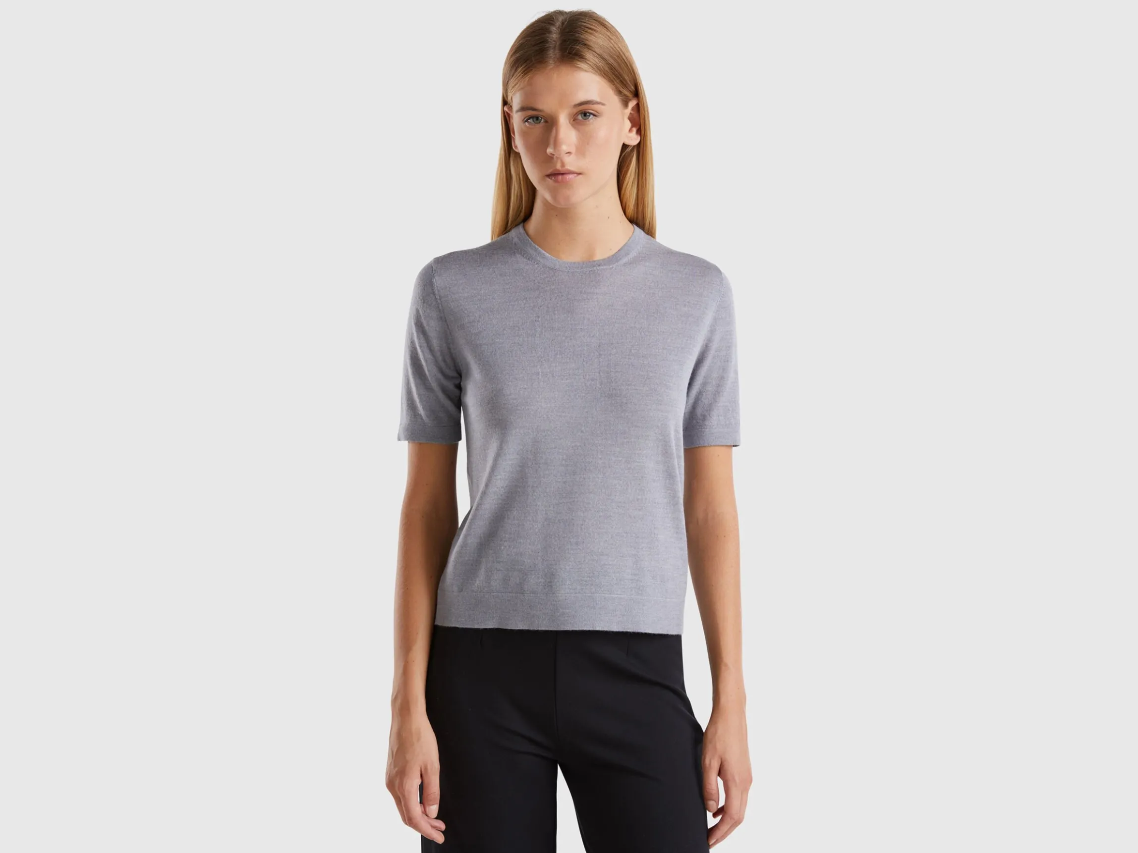 Short sleeve sweater in pure Merino wool