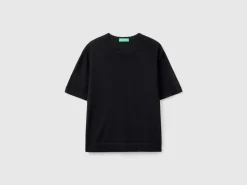 Short sleeve sweater in pure Merino wool