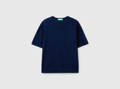 Short sleeve sweater in pure Merino wool