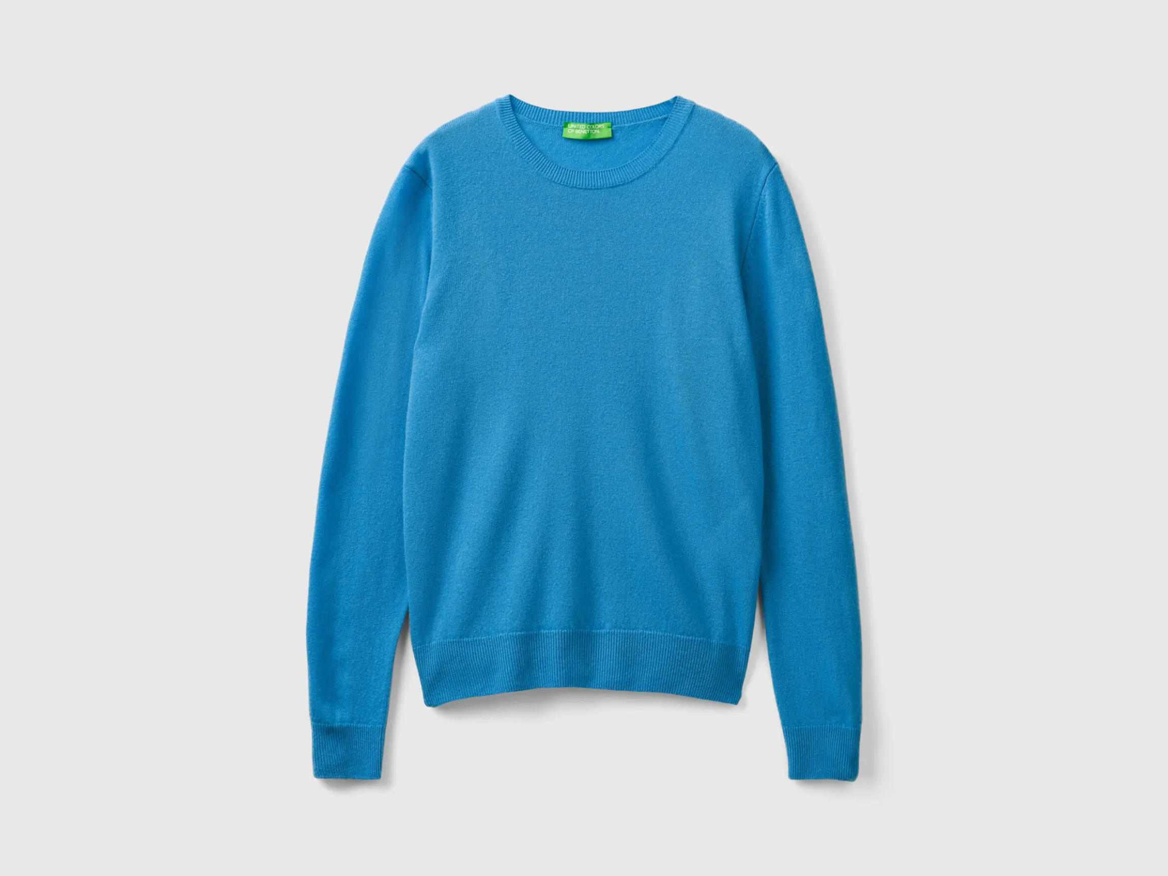 Sky blue crew neck sweater in pure Merino wool