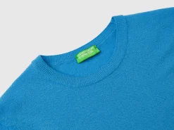 Sky blue crew neck sweater in pure Merino wool