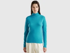 Sky blue turtleneck sweater in pure Merino wool