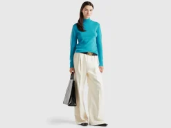 Sky blue turtleneck sweater in pure Merino wool